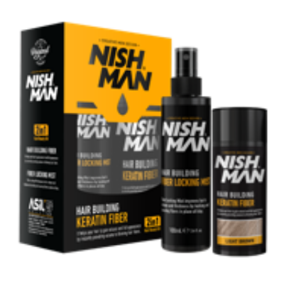 Nish Man Hair Building Keratin Fiber + Fiber Locking Mist Set (light brown) 20g+100ml
