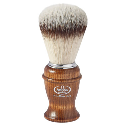 Omega HI-BRUSH synthetic fiber shaving brush, ash wood handle 117mm