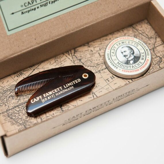 Captain Fawcett's Expedition Strength Moustache Wax and Folding Comb Gift Box