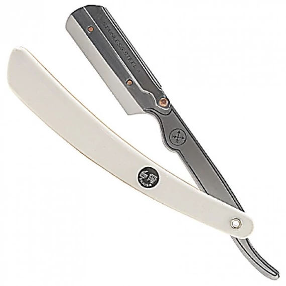 Parker 34R Stainless Steel White handled Shavette Barber Razor