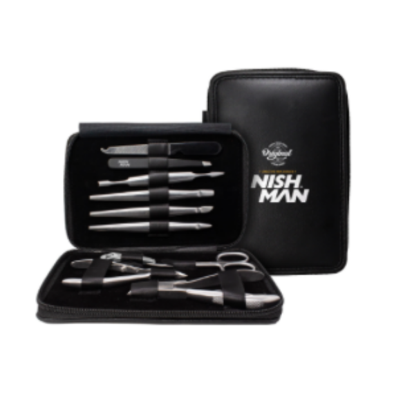 Nish Man Manicure Set Nail Tools - Silver (10pcs)