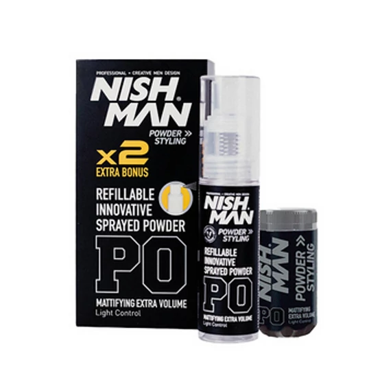 Nish Man Mattifying Extra Volume (P0) Light Control refillable Sprayed Powder újratölthető hajformázó por 20g+20g