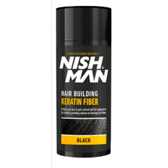 Nish Man Keratin Fiber dúsító és színező hatású folt kitöltő rostok (fekete) 20g