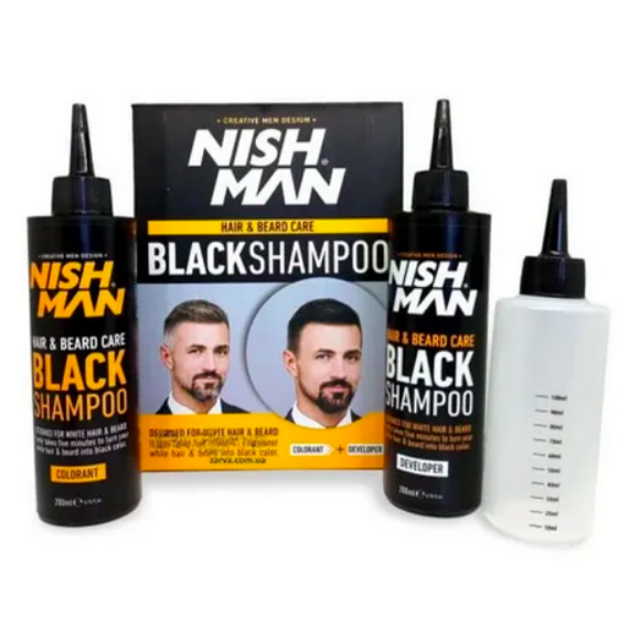 Nish Man Hair & Beard Care - Black Shampoo Kit (200ml+200ml)