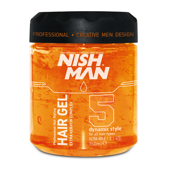 Nish Man Hair Styling Gel Ultra Hold Extra Keratin Complex (No.5) 750ml (Pro Size)