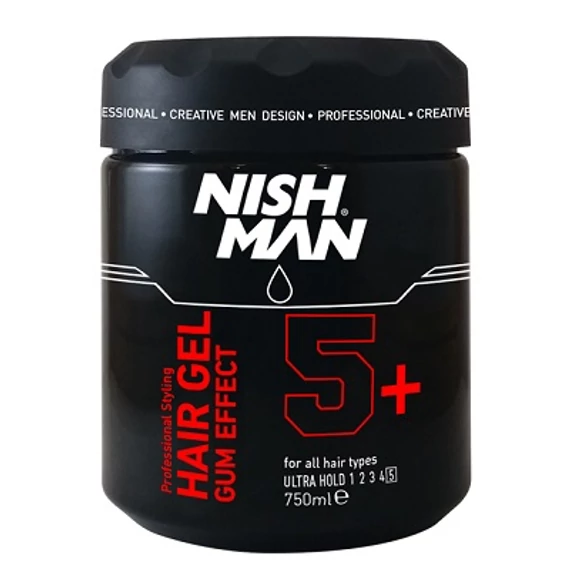 Nish Man Hair Styling Gel Gum Effect 5+ Ultra hold 750ml (Pro Size)