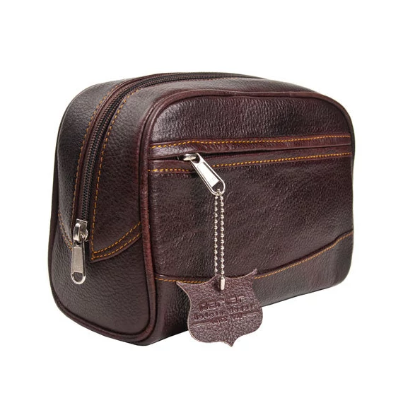 Parker Cowhide Brown Zip Small Leather Travel Bag
