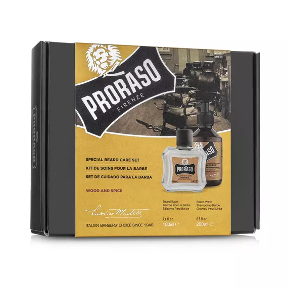 Proraso Duo Gift Pack Beard - Wood & Spice szakállápoló ajándékszett - mosó és balzsam