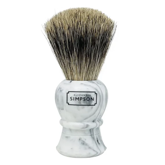 Alexander Simpson Shaving Brush Pure Badger Islington Faux Grey Italian Marble (L)