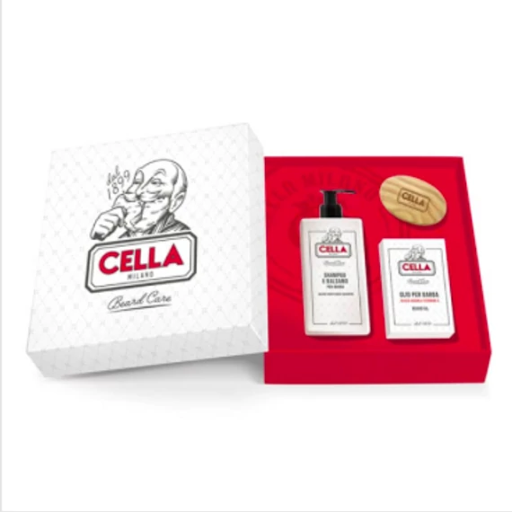 Cella Milano Set Beard Shampoo, Oil and Brush (Gift Box)