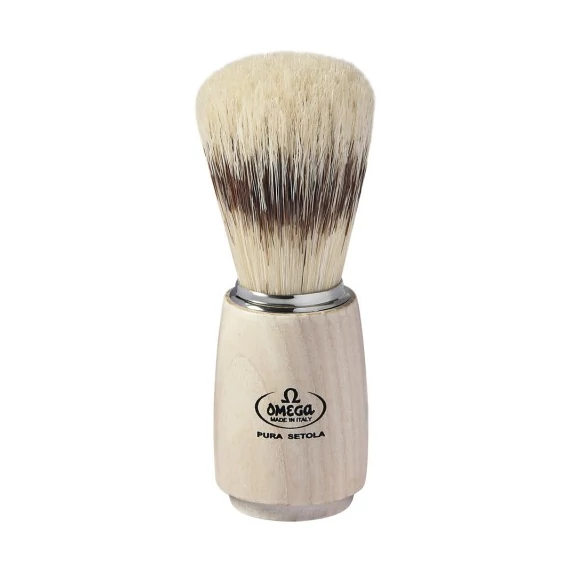 Omega Pure Bristle Shaving Brush, Badger Effect, Ash Wood Handle 115mm
