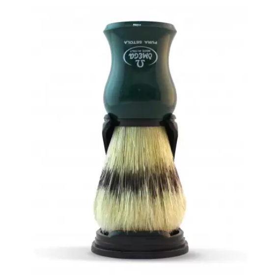 Omega Pure Bristle Green Shaving Brush with Stand 23mm
